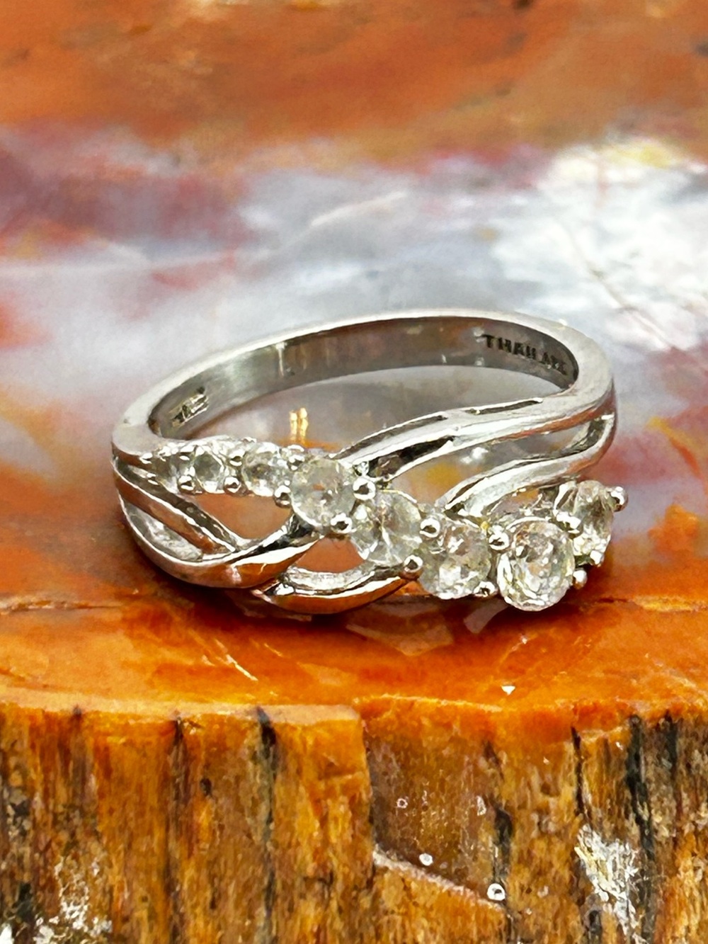 Contemporary Sterling Silver CZ Wave Ring - Size 7